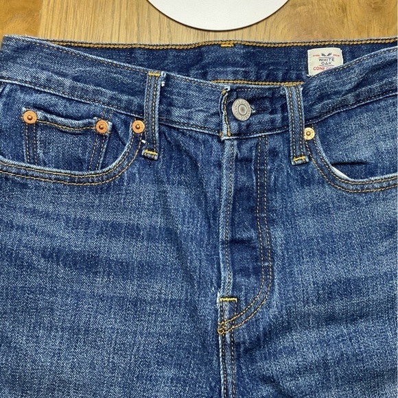 Levi’s button fly white oak cone denim slim straight raw hem Size 26 EUC - Picture 9 of 14